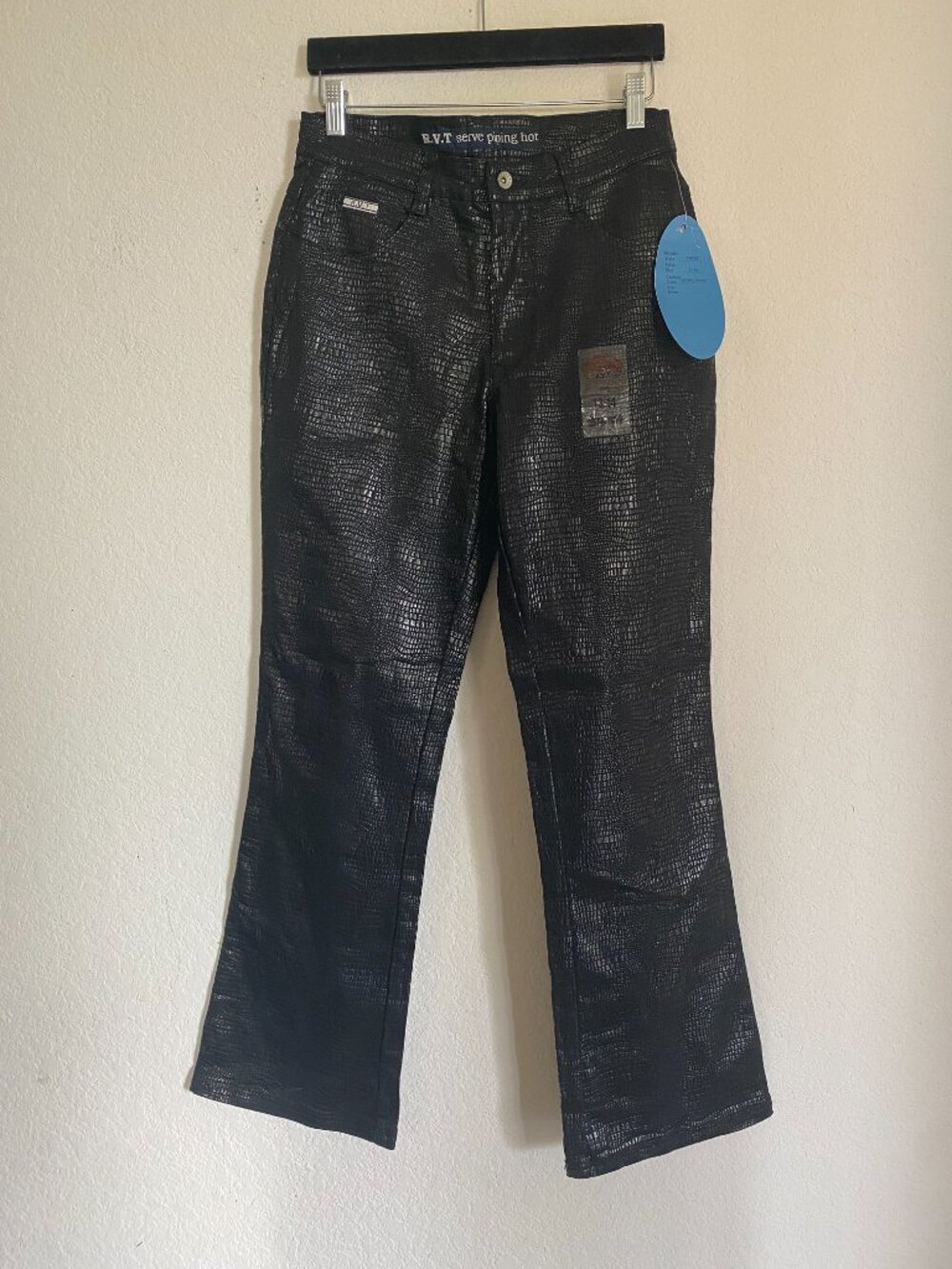 NWT R.V.T. Jeans Black Snakeskin Flare Pants 90s Y2k Excellent 13/14 - Picture 2 of 9